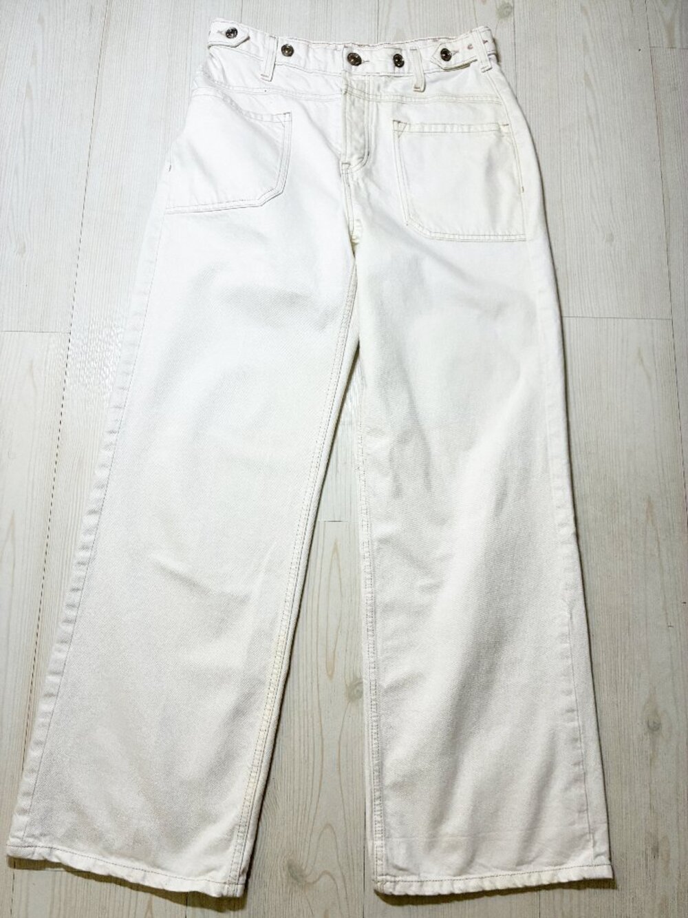 We The Free Free People Palmer Wide Leg High Waisted Jeans Eggshell White S: 28